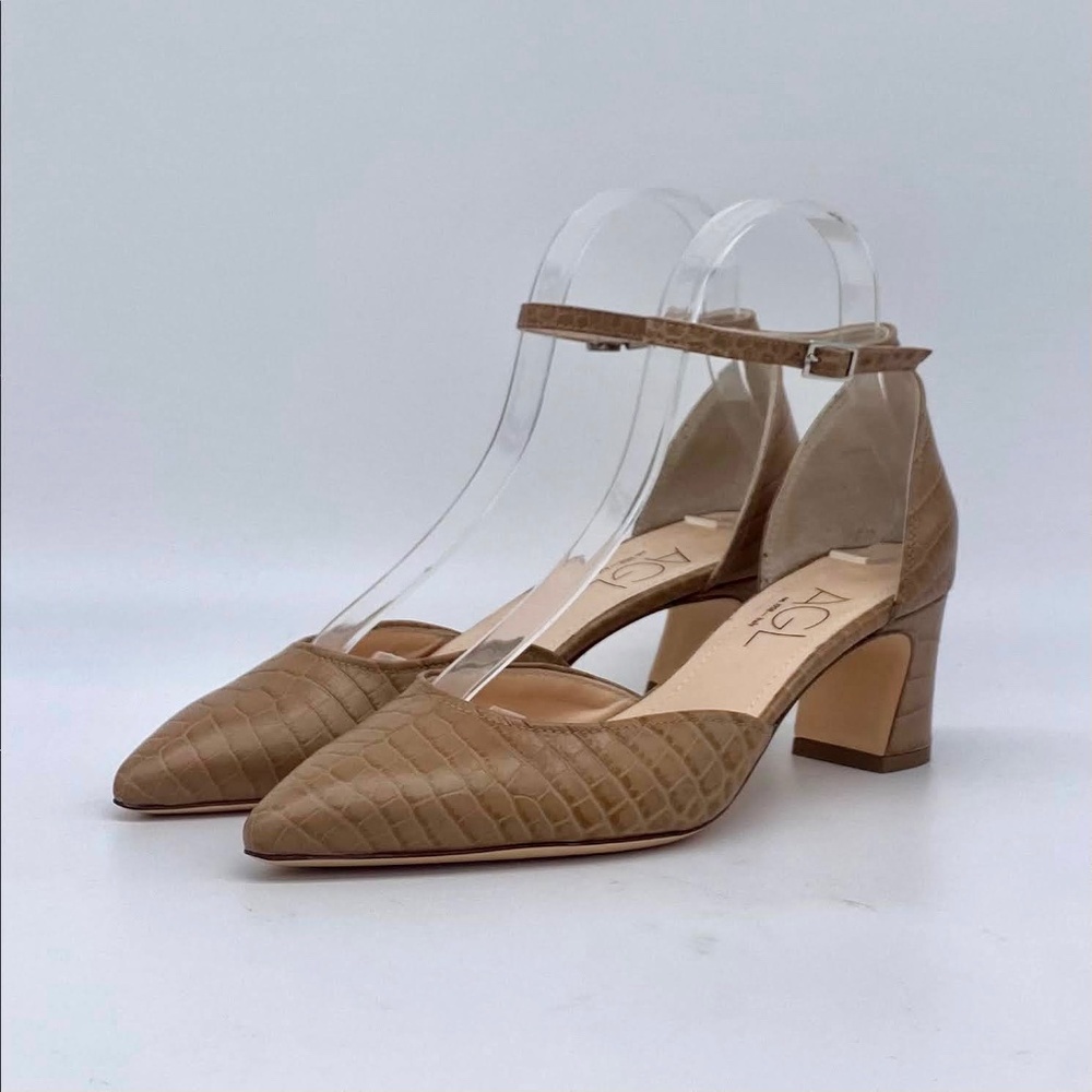 AGL D'orsay Ankle Strap Pump in Tan Croc - Picture 3 of 12